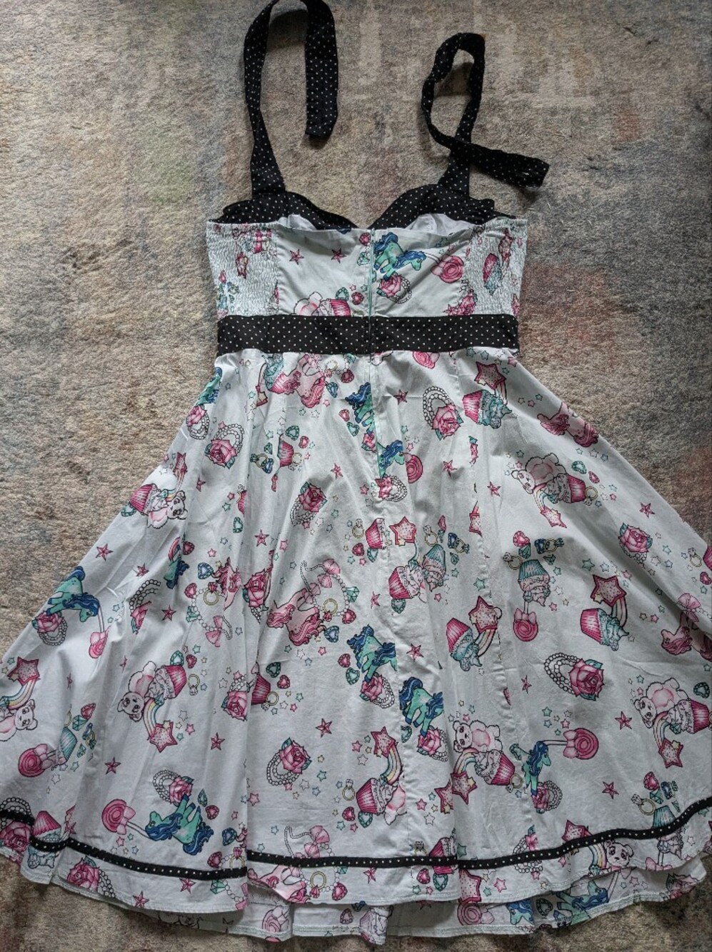 Hell Bunny White Retro Halter Midi Dress with Pink & Teal Print - Picture 3 of 5
